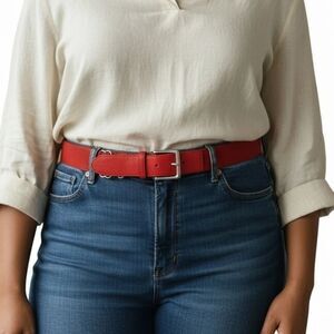 Unisex Vibrant Red Elastic Adjustable Belt Waist 33"-46"